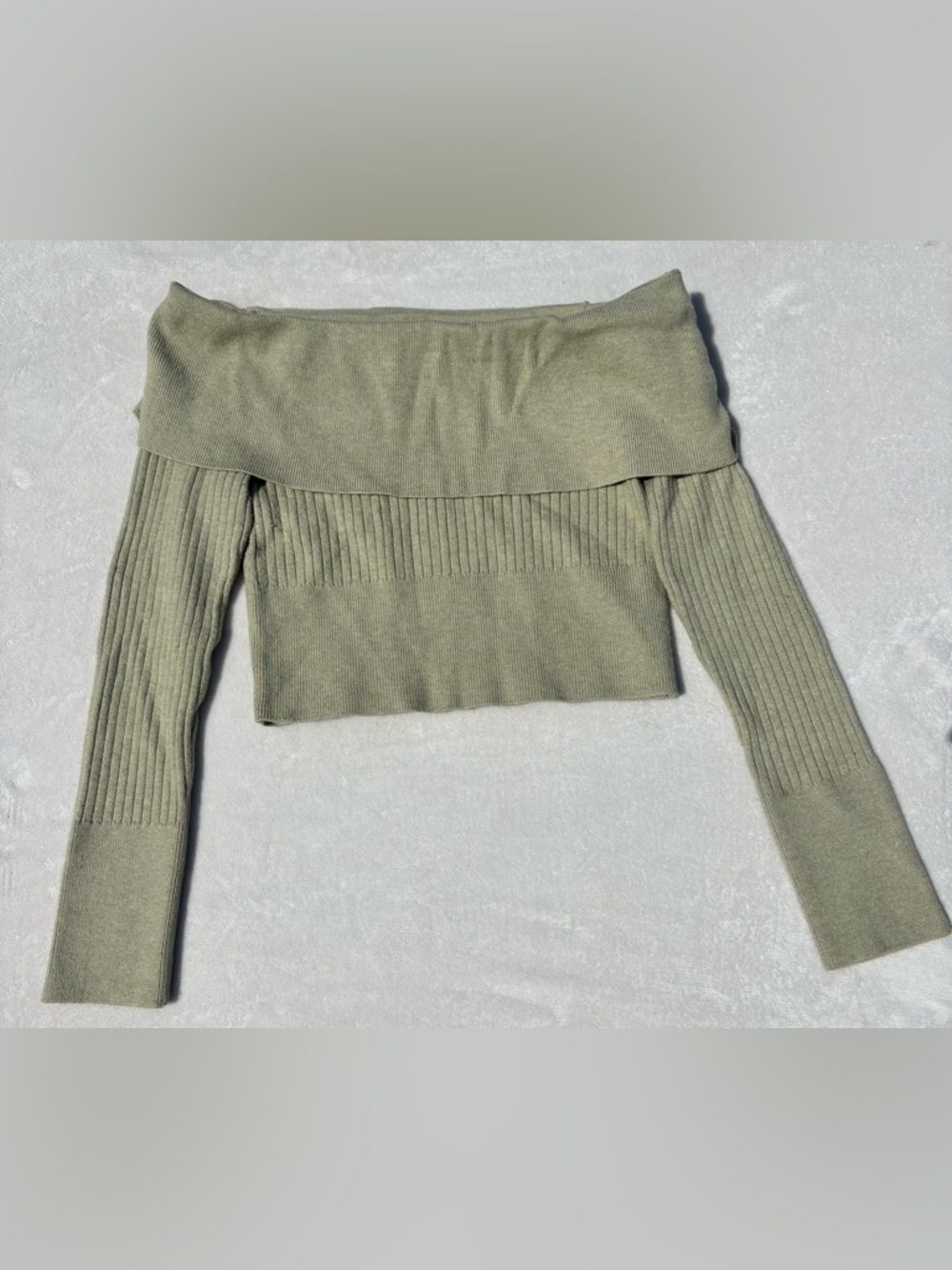 wild fable Olive Green Off-the-Shoulder Ribbed Crop Sweater